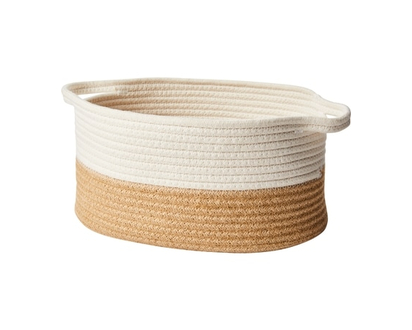 Life at Home Neutral 2-Tone Rope Basket with Handles, Medium, ,13 in x 13 x 7 in, Light Brown and Cream - 1.0 EA