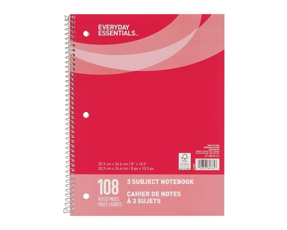 3 Subject Notebook, 108 pages - 1.0 EA