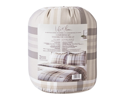 Life at Home 3 Piece Comforter Bed Set- Full/ Queen- Grey Buffalo Check - 1.0 EA