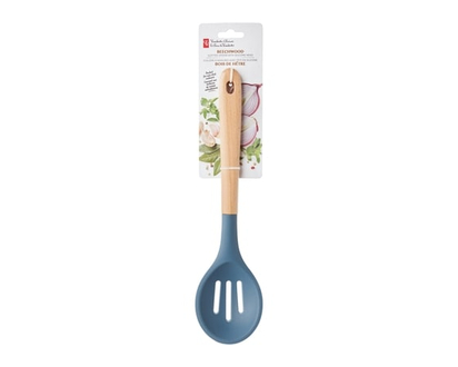 Beechwood Slotted Spoon with Silicone Head - Blue - 1.0 EA
