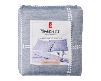 President's Choice Queen Stitched Chambray Duvet Cover 3 Piece Set - 1.0 EA