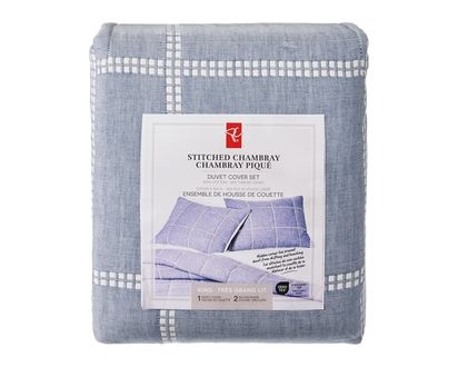 President's Choice King Stitched Chambray Duvet Cover 3 Piece Set - 1.0 EA