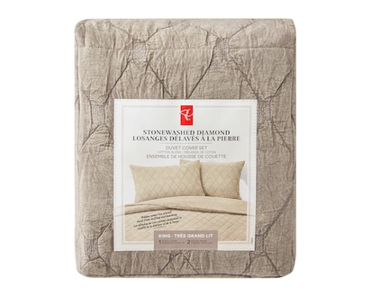 le Choix du Président Ensemble 3 pièces avec housse de couette Losanges délavés à la pierre pour très grand lit - 1.0 EA