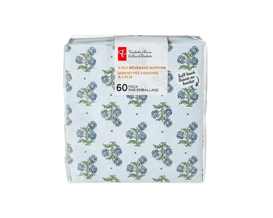 3 Ply Beverage Napkins 60 Pack - Floral - 60.0 EA
