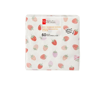 3 Ply Beverage Napkins 60 Pack - Strawberry - 60.0 EA