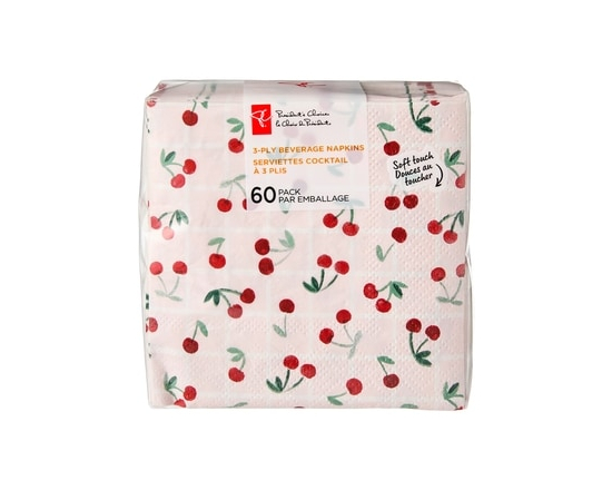 3 Ply Beverage Napkins 60 Pack - Cherries - 60.0 EA