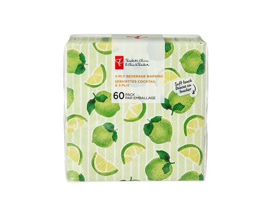 3 Ply Beverage Napkins 60 Pack - Limes - 60.0 EA