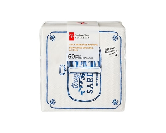 3 Ply Beverage Napkins 60 Pack - Sardines - 60.0 EA