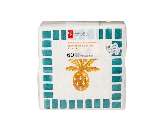 3 Ply Beverage Napkins 60 Pack - Pineapple - 60.0 EA