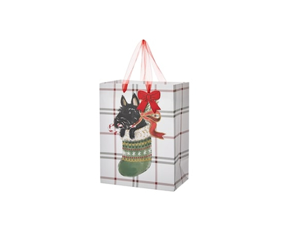 Sac cadeau de taille moyenne – terrier écossais et bas de Noël - 1.0 EA