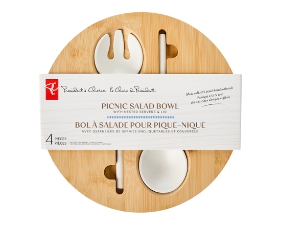 Picnic Salad Bowl with Nested Servers and Lid, Sage Plaid, 4 Piece Set - 1.0 EA