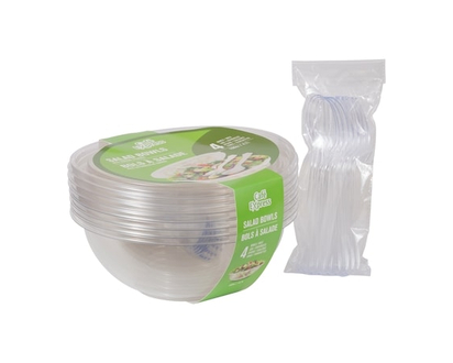 160oz Salad Bowls w/ Serving Utensils 4/Pack - 4.0 EA