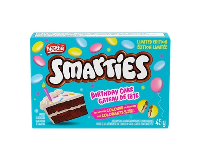 Smarties gâteau de fête, chocolat au lait, préparé au Canada - 45.0 G