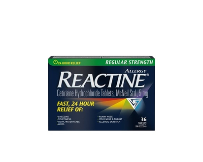 Reactine Regular Strength Antihistamine Tablets - 5mg Cetirizine Hydrochloride - 24 Hour Allergy Relief Medicine - 36.0 EA