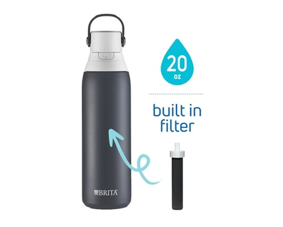 Brita Stainless Steel Water Bottle with Filter, Premium Double Insulated, Carbon - 1.0 EA