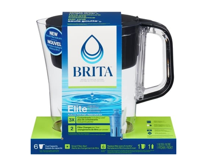 Brita Petit pichet de filtration d’eau d’une capacité de 6 tasses avec 1 filtre EliteMC, sans BPA, modèle Denali noir - 1.0 EA