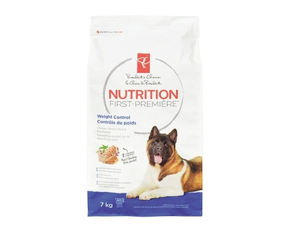 le Choix du Président Nourriture pour chiens Contrôle du poids Nutrition première, poulet, riz brun et pois - 7.0 KG
