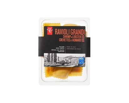 PC Collection noire Ravioli grandi aux crevettes et au homard pâtes aux oeufs farcies - 250.0 G