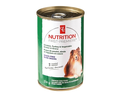 President's Choice Nutrition First Chicken, Turkey, and Vegetable Dinner in Gravy Premium Dog Food - 374.0 G