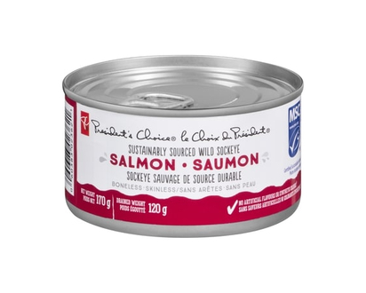 President's Choice Boneless & Skinless Sustainably Sourced Wild Pacific Sockeye Salmon - 170 G
