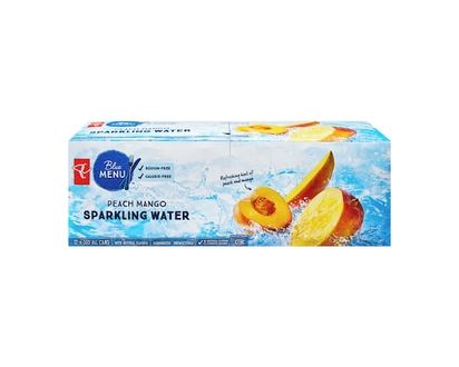 PC Menu Bleu Eau pétillante à saveur de pêche et mangue, caisse de 12 canettes - 355.0 ML