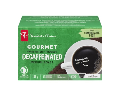 President's Choice Gourmet Swiss Water Process Decaffeinated Medium Roast Single Serve Coffee Pods - 12.0 EA