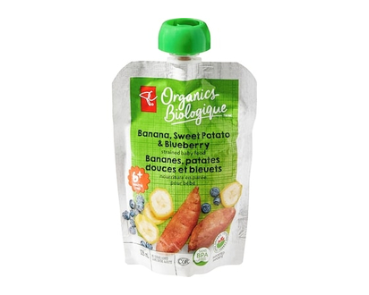 PC Organics Banana, Sweet Potato, and Blueberry Strained Organic Baby Food - 128.0 ML
