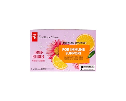 President's Choice Lemon + Echinacea Flavoured Sparkling Beverage with Zinc for Immune Support - 355.0 ML