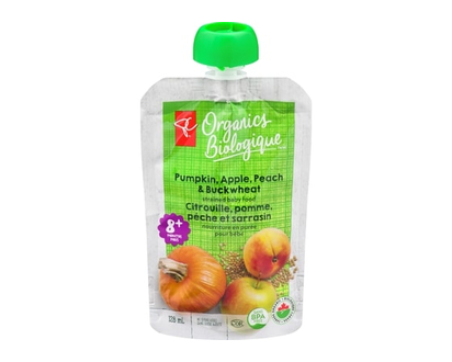 PC Organics Apple, Peach, Pumpkin, Buckwheat Strained Baby Food - 128.0 ML