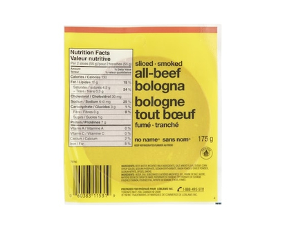 No Name Bologna, Sliced All Beef - 175.0 G