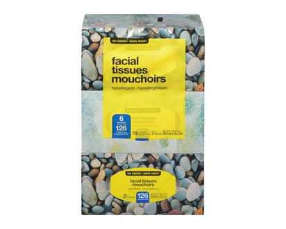 Sans Nom Mouchoirs hypoallergéniques 2 épaisseurs, 126 feuilles - 1.0 EA
