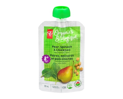 PC Organics Organic Pear, Spinach, & Chick Peas Pouch - 128.0 ML