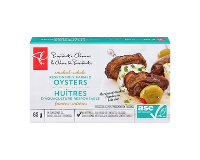 President's Choice Smoked Whole Responsibly Farmed Oysters In Sunflower Oil - 85.0 G