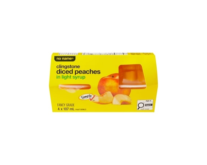 No Name Clingstone Diced Peaches in Light Syrup Fruit Bowls - 107.0 ML