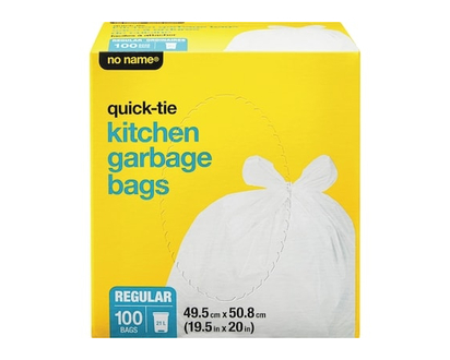 No Name Kitchen Garbage Bags Quick-Tie Regular 21 L, 100 Bags - 100.0 EA
