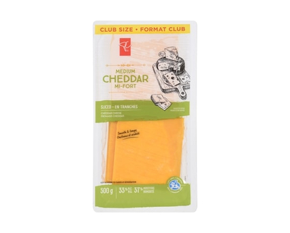 President's Choice Cheddar Cheese Sliced Medium 33% M.F. Club Pack - 500.0 G