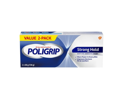 Poli Grip Denture Adhesive Cream Strong Hold Value 2-Pack - 136.0 G