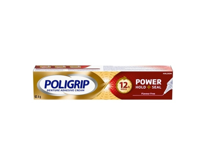 Poli Grip Denture Adhesive Cream Power Hold + Seal Flavour Free - 62.4 G