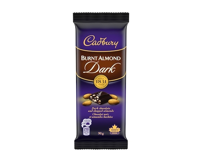 Cadbury Burnt Almond Chocolate Bar, Dark Chocolate with Chopped Almonds - 90.0 G