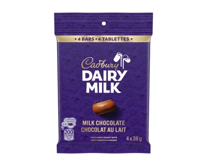 Cadbury DAIRY MILK, Original Chocolate Bars, 4 pack of 38 g Bars - 152.0 G