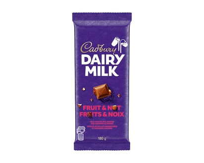 Cadbury DAIRY MILK Fruit & Nut Chocolate Bar, Raisins & Almonds - 180.0 G