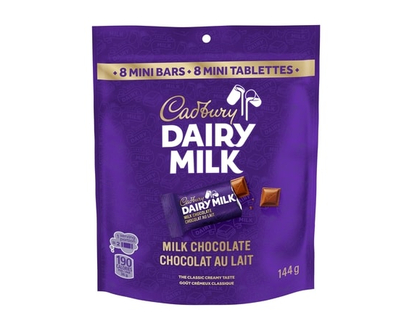 Cadbury DAIRY MILK Milk Chocolate Bars, Bag of 8 x 18 g Mini Bars - 144.0 G