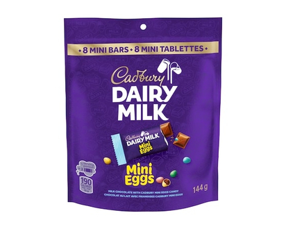 Cadbury DAIRY MILK Mini Eggs, chocolat au lait avec CADBURY Mini Eggs, sac de 8 mini-tablettes - 144.0 G