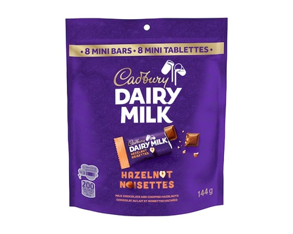 Cadbury DAIRY MILK Hazelnut Chocolate Bar, Pack of 8 Mini Bars - 144.0 G