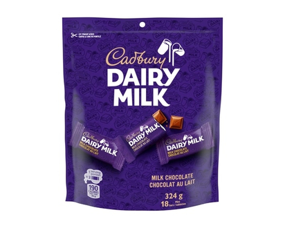 Cadbury DAIRY MILK Milk Chocolate Bars, Bag of 18 x 18 g Mini Bars - 324.0 G