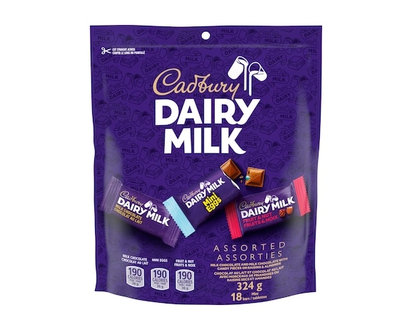 Cadbury DAIRY MILK, Assorted Bag of 18 x 18 g Mini Chocolate Bars - 324.0 G