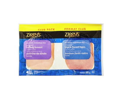 Ziggy's Smoked Turkey Breast and Smoked Black Forest Ham Duo Club Pack - 600.0 G