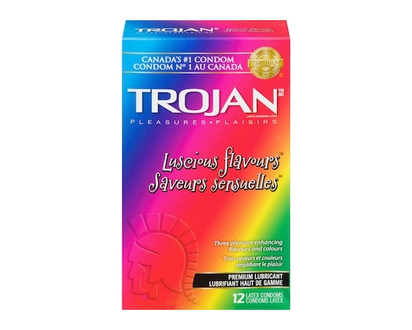 Trojan Luscious Flavours Coloured Lubricated Condoms - 12 EA