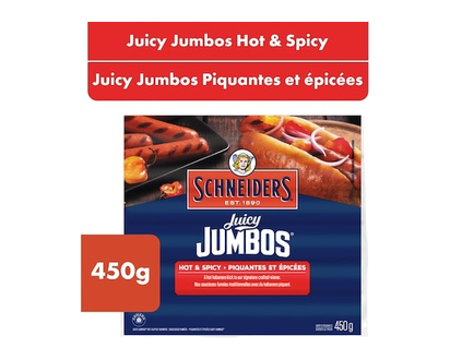 Schneiders Juicy Jumbos Hot & Spicy Hot Dogs - 450.0 G