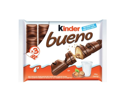 Kinder BUENO Milk Chocolate and Hazelnut Cream Candy Bars, 3 Packs, 2 Individually Wrapped Bars Per Pack - 129.0 G